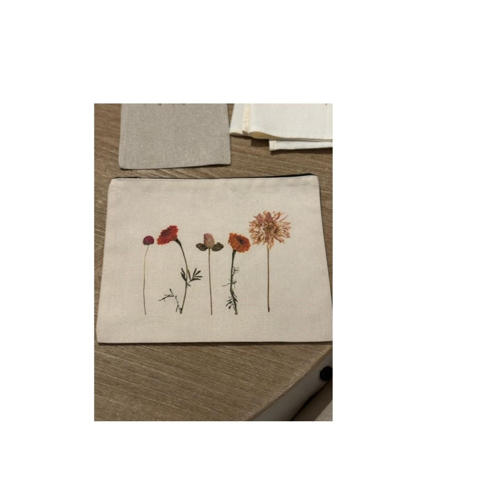 Press Flower Canvas Travel Pouch