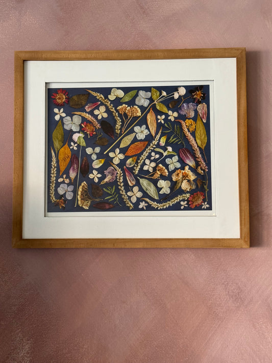 Summer Flower Collage Print in Wood Frame